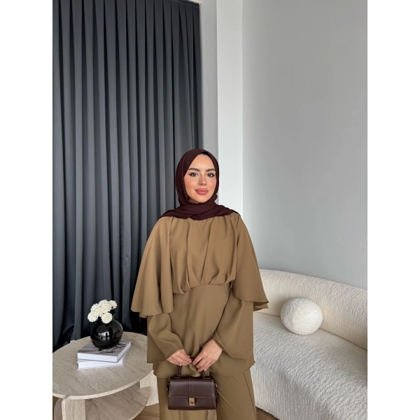 Qu - Eytan Fırfırlı Krep Takım - Camel