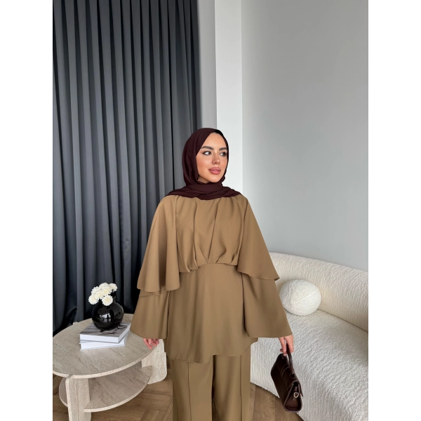 Qu - Eytan Fırfırlı Krep Takım - Camel