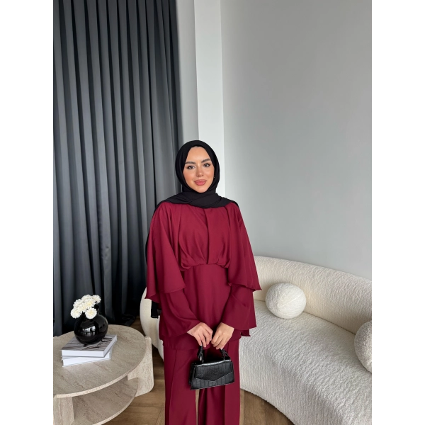 Qu - Eytan Fırfırlı Krep Takım - Bordo