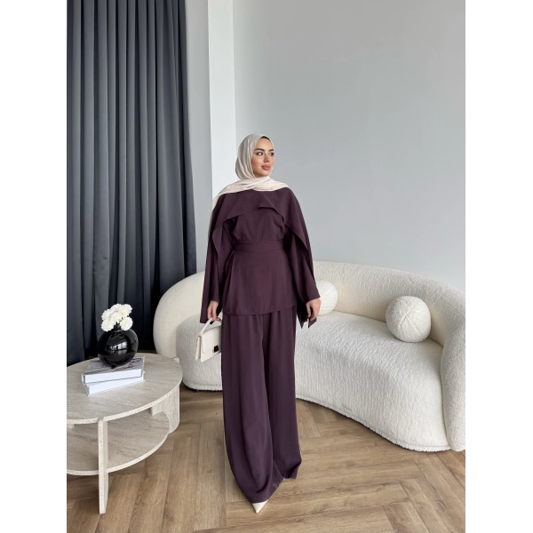 Tb - Beslan Pelerin Detaylı Takım - Bordo