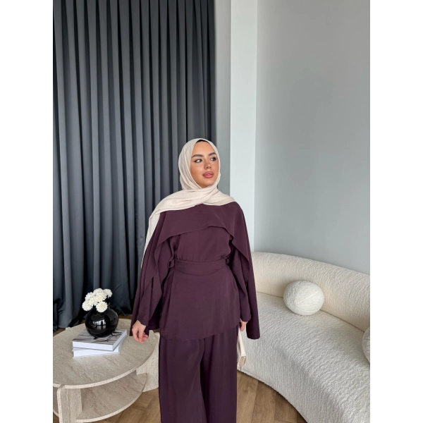 Tb - Beslan Pelerin Detaylı Takım - Bordo