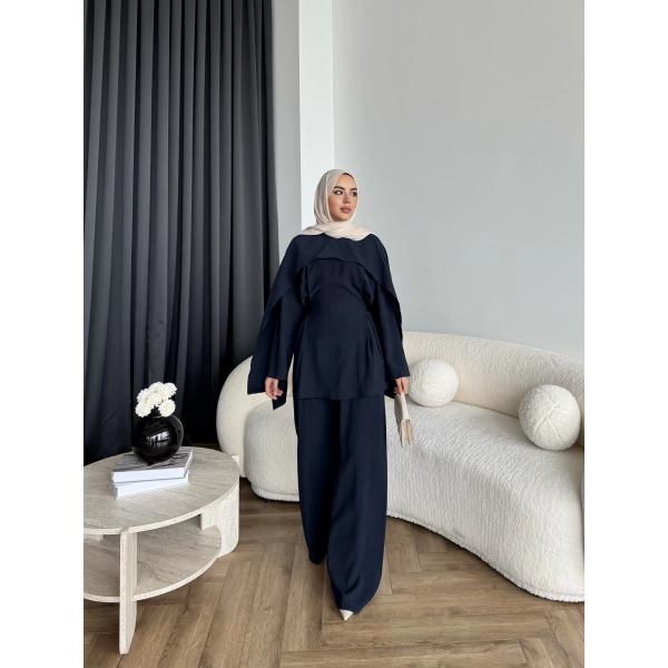 Tb - Beslan Pelerin Detaylı Takım - Lacivert