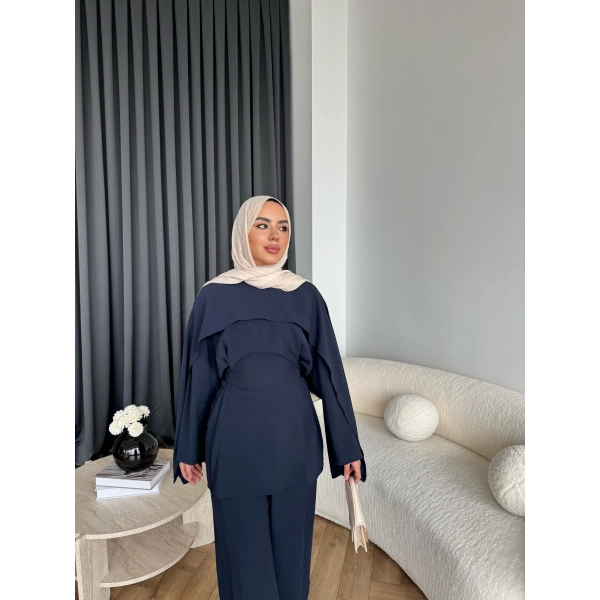 Tb - Beslan Pelerin Detaylı Takım - Lacivert