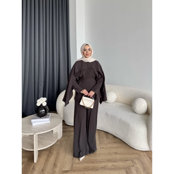 Tb - Beslan Pelerin Detaylı Takım - Kahve