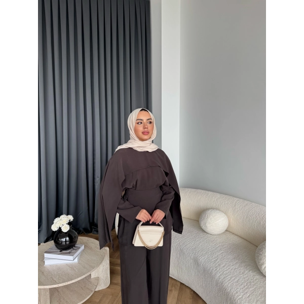 Tb - Beslan Pelerin Detaylı Takım - Kahve