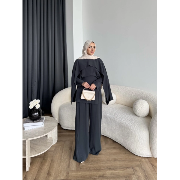 Tb - Beslan Pelerin Detaylı Takım - Antrasit