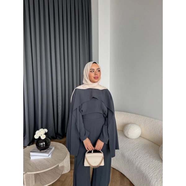 Tb - Beslan Pelerin Detaylı Takım - Antrasit