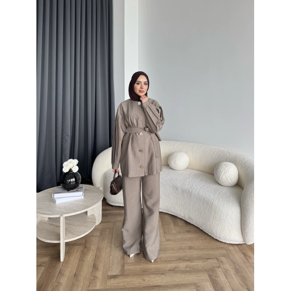 Tb - Eşla Gold Düğmeli Takım - Vizon