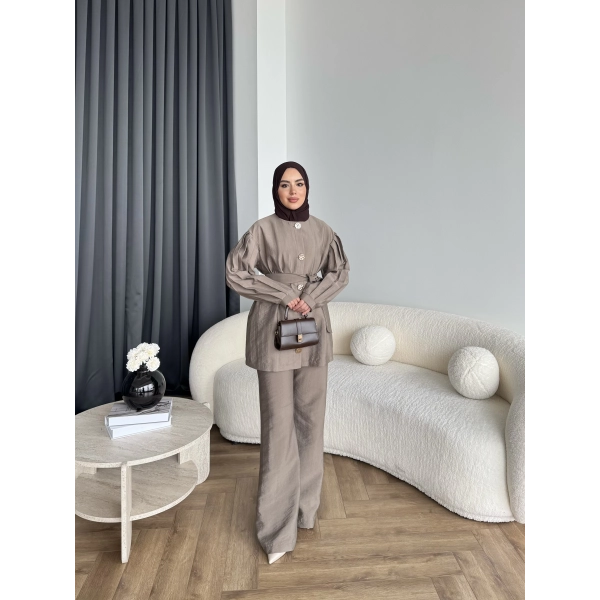 Tb - Eşla Gold Düğmeli Takım - Vizon