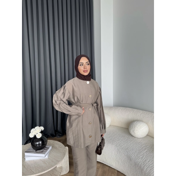 Tb - Eşla Gold Düğmeli Takım - Vizon