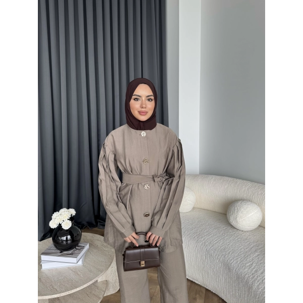 Tb - Eşla Gold Düğmeli Takım - Vizon