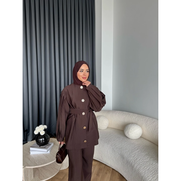 Tb - Eşla Gold Düğmeli Takım - Kahve