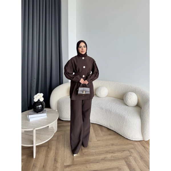 Tb - Eşla Gold Düğmeli Takım - Kahve