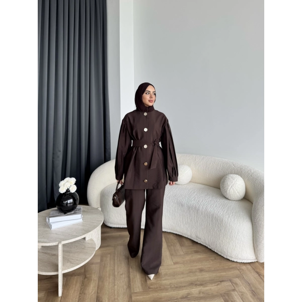 Tb - Eşla Gold Düğmeli Takım - Kahve