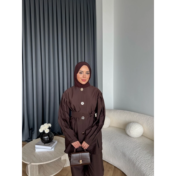 Tb - Eşla Gold Düğmeli Takım - Kahve