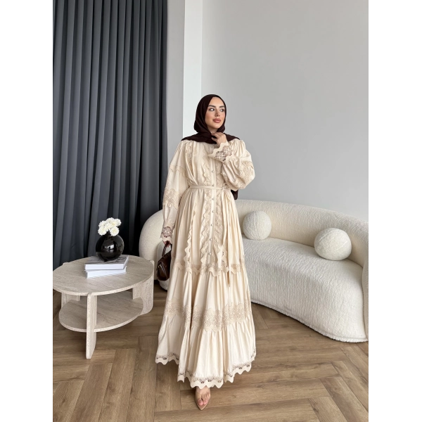 Ng - İthal Dantelli Elbise - Bej