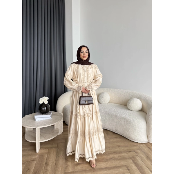 Ng - İthal Dantelli Elbise - Bej