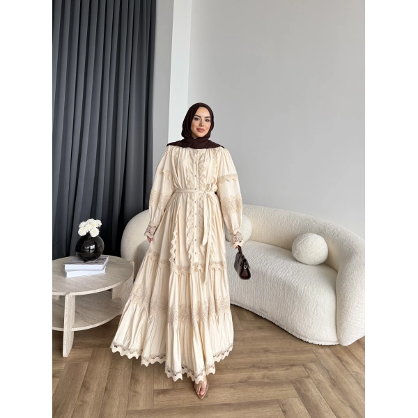 Ng - İthal Dantelli Elbise - Bej