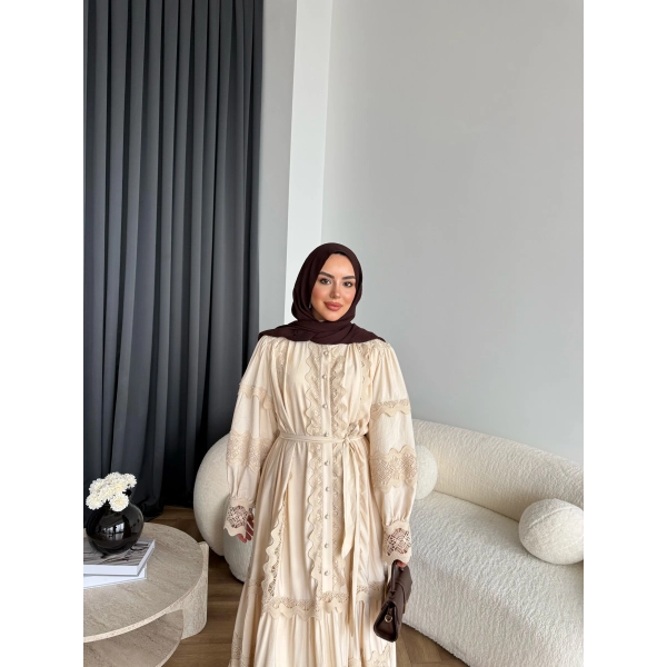 Ng - İthal Dantelli Elbise - Bej