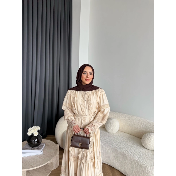 Ng - İthal Dantelli Elbise - Bej
