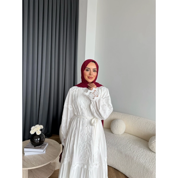 Ng - İthal Dantelli Elbise - Ekru