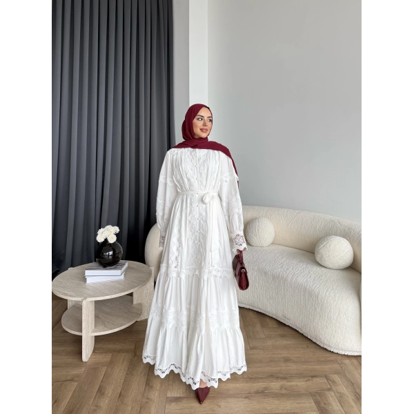 Ng - İthal Dantelli Elbise - Ekru