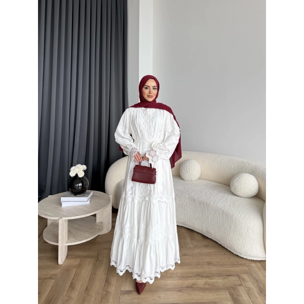 Ng - İthal Dantelli Elbise - Ekru