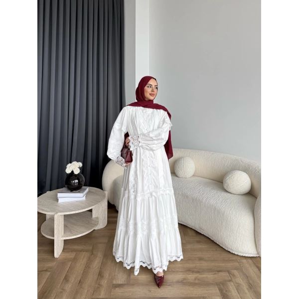 Ng - İthal Dantelli Elbise - Ekru