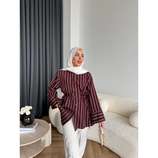 Tb - Veta Çizgili Gömlek - Bordo