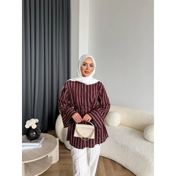 Tb - Veta Çizgili Gömlek - Bordo