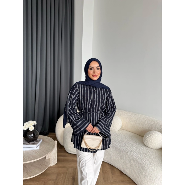 Tb - Veta Çizgili Gömlek - Siyah