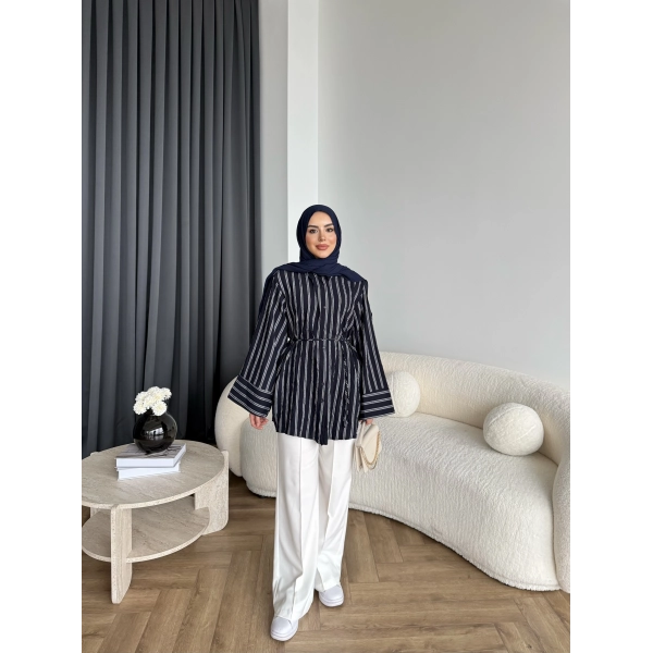 Tb - Veta Çizgili Gömlek - Siyah