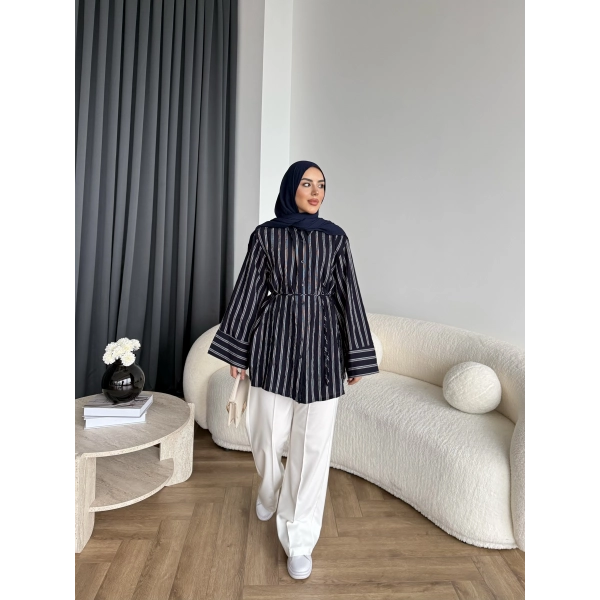 Tb - Veta Çizgili Gömlek - Siyah