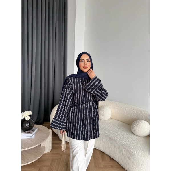 Tb - Veta Çizgili Gömlek - Siyah