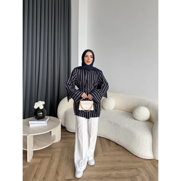 Tb - Veta Çizgili Gömlek - Siyah