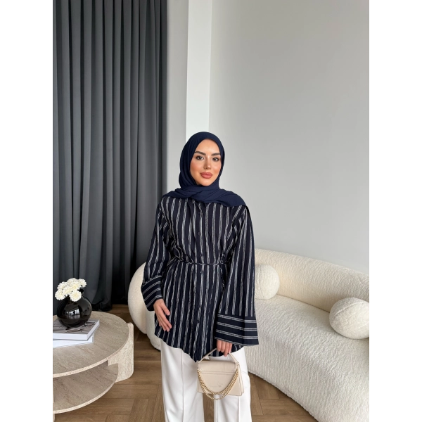 Tb - Veta Çizgili Gömlek - Siyah