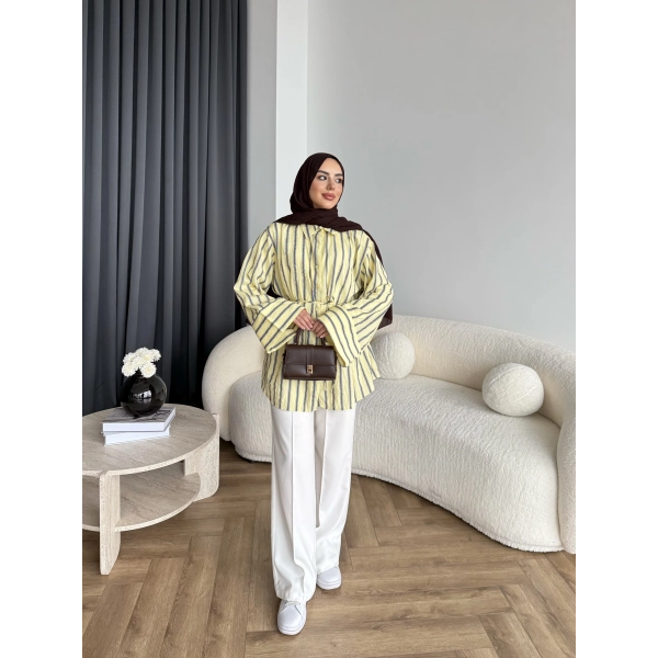 Tb - Veta Çizgili Gömlek - Yağ Yeşili