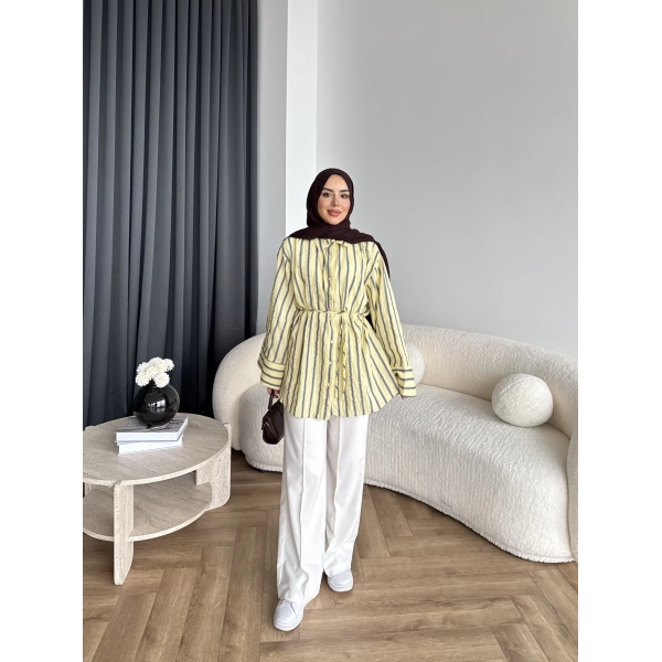 Tb - Veta Çizgili Gömlek - Yağ Yeşili
