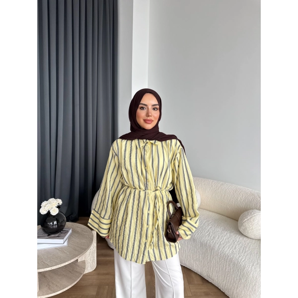 Tb - Veta Çizgili Gömlek - Yağ Yeşili