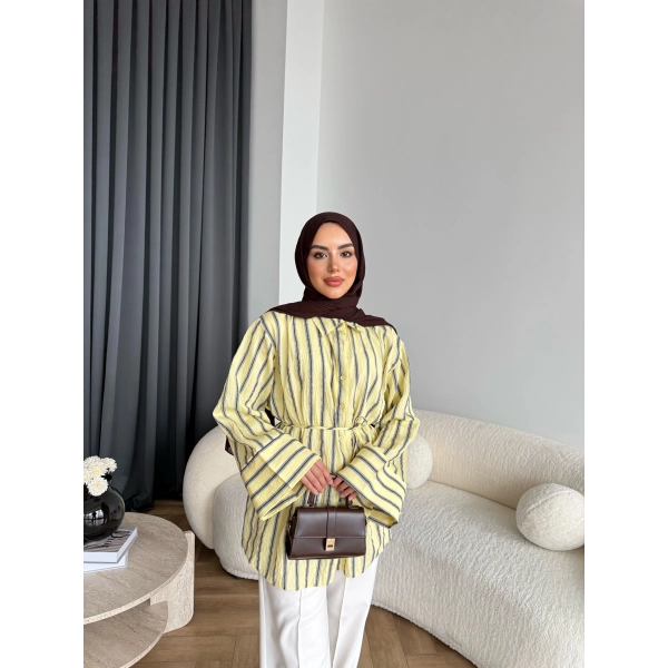 Tb - Veta Çizgili Gömlek - Yağ Yeşili