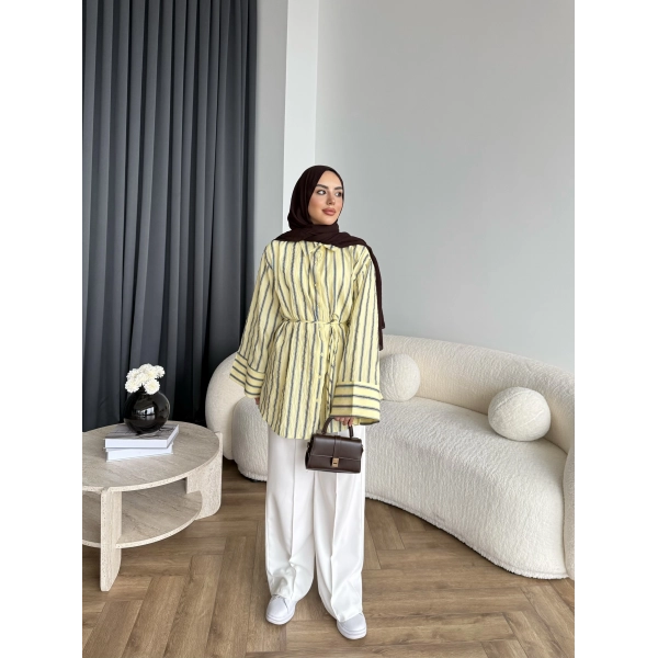 Tb - Veta Çizgili Gömlek - Yağ Yeşili