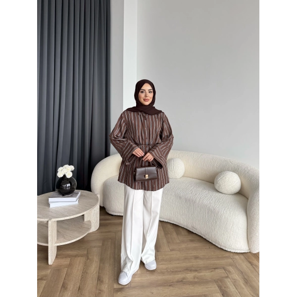 Tb - Veta Çizgili Gömlek - Kahve