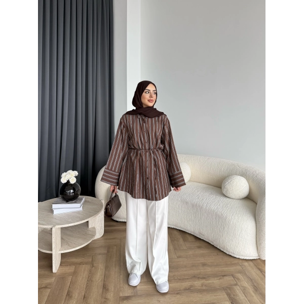 Tb - Veta Çizgili Gömlek - Kahve