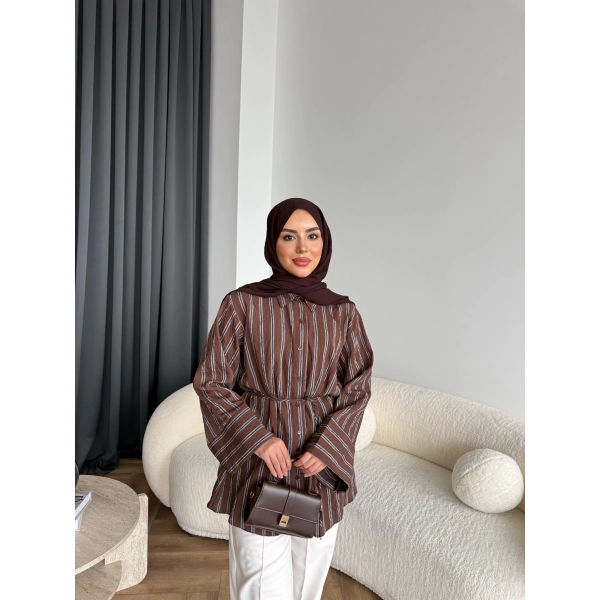 Tb - Veta Çizgili Gömlek - Kahve