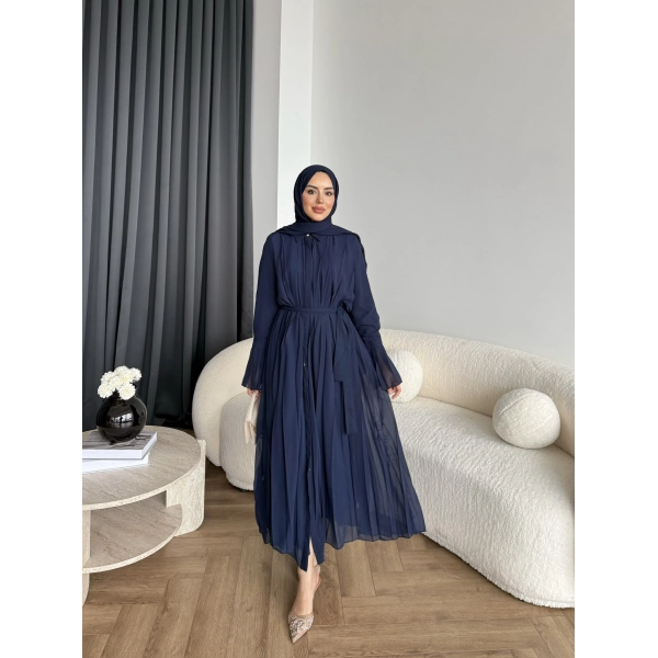 Hen - Lior Piliseli Şifon Elbise - Lacivert