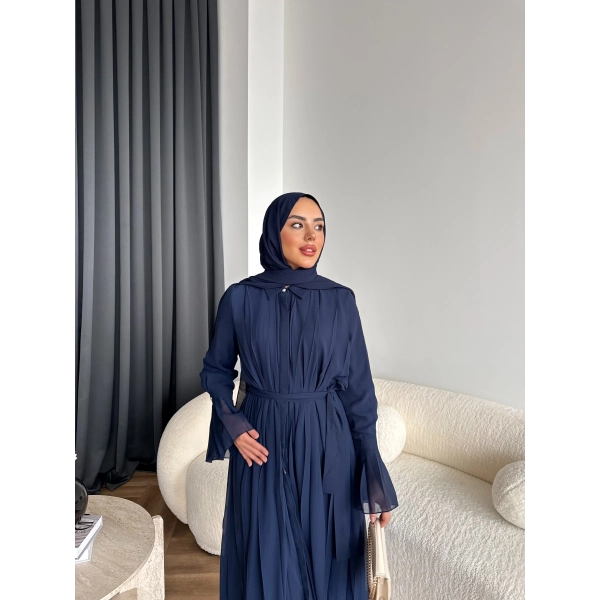 Hen - Lior Piliseli Şifon Elbise - Lacivert