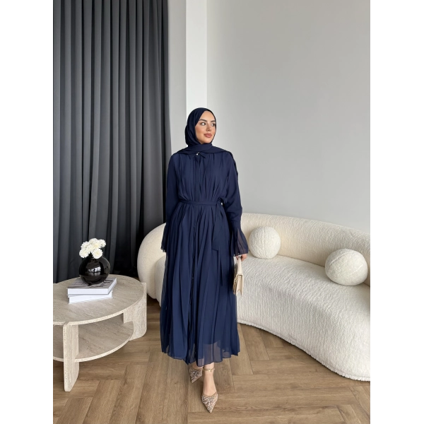 Hen - Lior Piliseli Şifon Elbise - Lacivert
