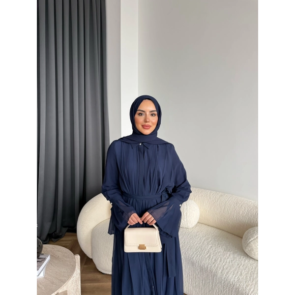 Hen - Lior Piliseli Şifon Elbise - Lacivert