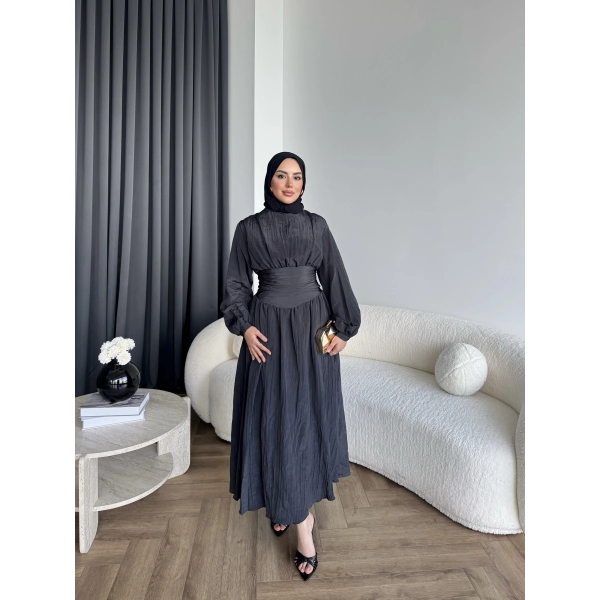 Moi - Özden Bel Detay Elbise - Siyah - ÖN SİPARİŞTİR