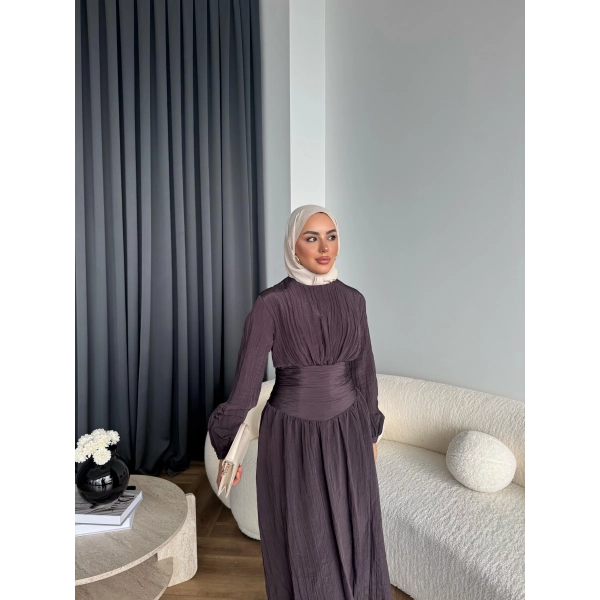 Moi - Özden Bel Detay Elbise - Kahve - ÖN SİPARİŞTİR